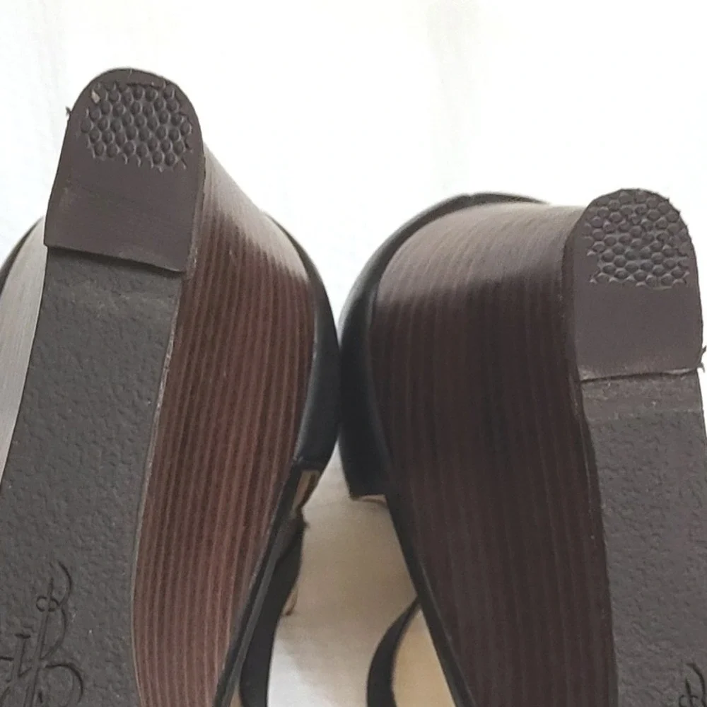 Cole Haan Rosalin Brown Snakeskin Black Ankle Strap Leather Wedge Sandal 8B